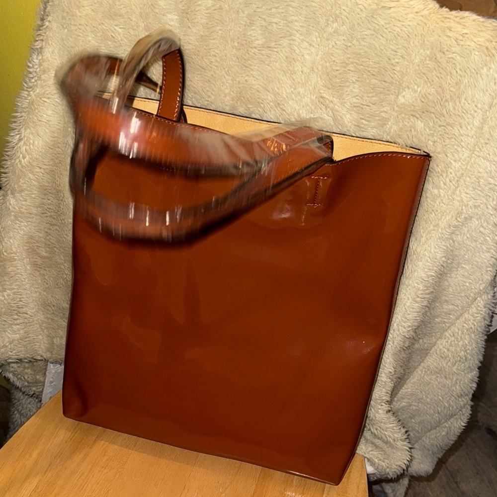 Love Brown Leather Tote with Minimalist Design
